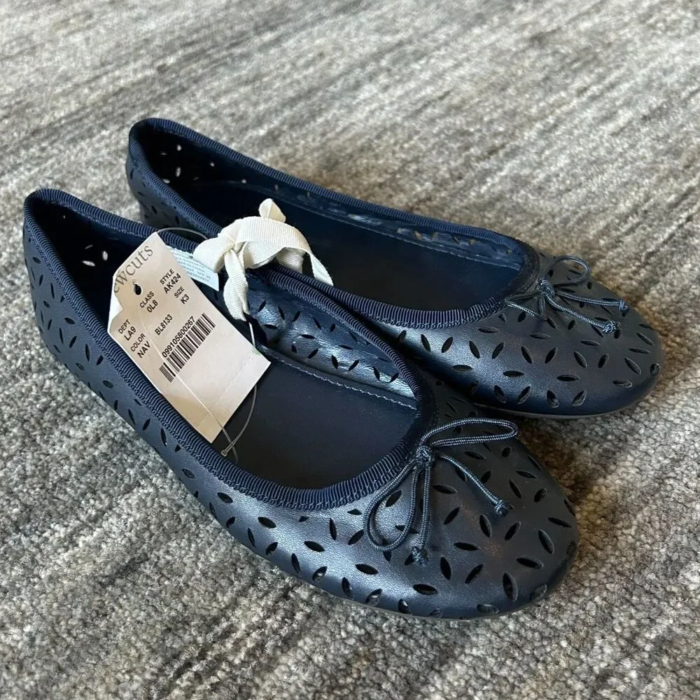 Crewcuts by J. Crew Girls Cutout Navy Ballet Flats, Size 3 NWT